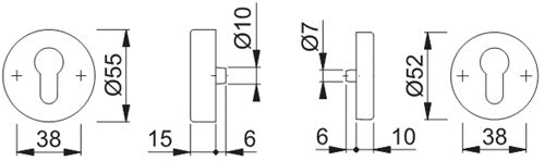 Schutzrosettenpaar E42ZNSB/42HS Edelstahl F69 rund ohne Zylinderabdeckung Stärke 15 mm HOPPE – Ansicht 3
