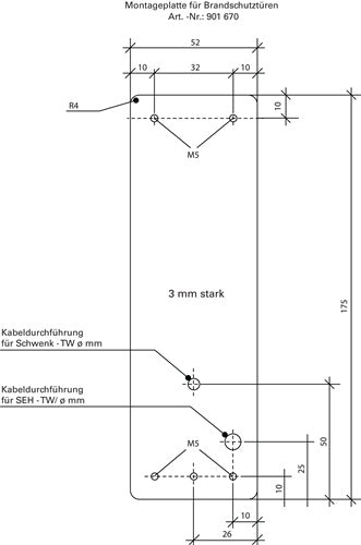 Montageplatte 901 670 Montage an Brandschutztüren DIN links / rechts L175xB52mm GFS – Ansicht 4