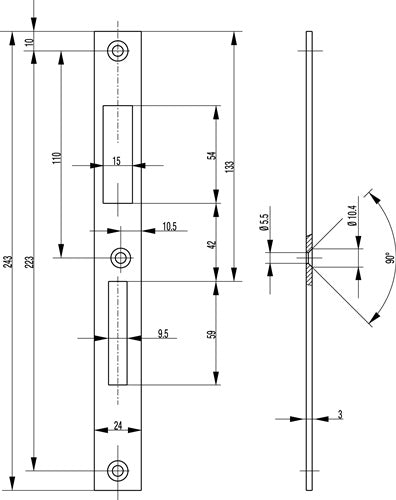 Schließblech S491 Edelstahl Breite 24 x Länge 243 mm käntig DIN links / rechts flach BKS – Ansicht 3
