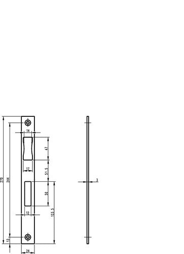 Schließblech B 9000 Edelstahl Breite 24 x Länge 270 mm käntig DIN links / rechts flach BKS – Ansicht 3