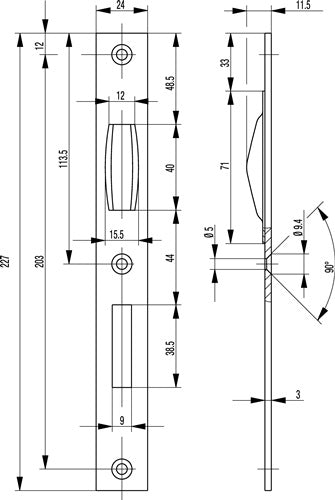 Flachschließblech S440 Edelstahl käntig Stulpbreite 24 mm BKS – Ansicht 3