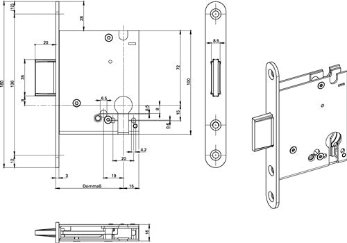 Einsteckriegelschloss 1308 PZ20/55 mm Stulp silber abgerundet BKS – Ansicht 3