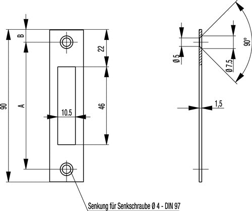 Flachschließblech S412 Edelstahl käntig Stulpbreite 20 mm BKS – Ansicht 3