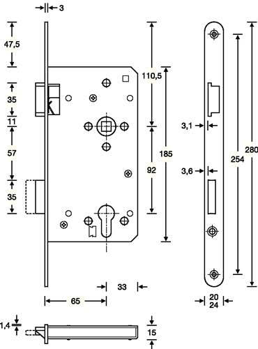 Haustür-Einsteckschloss PZW 22/65/92/10 mm DIN links silber käntig SSF – Ansicht 3