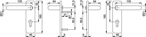Feuerschutzgarnitur Paris FS-K138/202K Kunststoff F9005M D/D für Türstärke 40-66 mm PZ käntig DIN links / r – Ansicht 3
