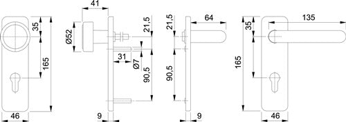 Feuerschutzgarnitur Paris FS-K58 / 202K / 138 Kunststoff F9005M D/K für Türstärke 40-66 mm PZ käntig DIN links / – Ansicht 3