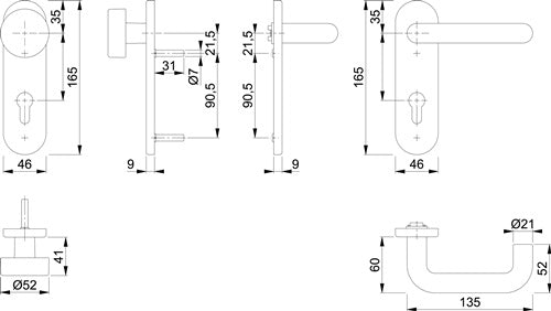 Feuerschutzgarnitur Paris FS-K58/353K/138 Kunststoff F9005 D/K für Türstärke 40-66 mm PZ abgerundet DIN links / – Ansicht 3