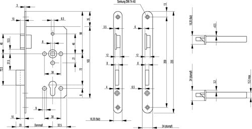 Zimmertür-Einsteckschloss 515 PZ 24/ 65/72/8 mm DIN links silber abgerundet Klasse 3 Zinkdruckgruss BKS – Ansicht 3