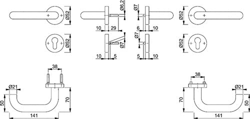 Feuerschutzgarnitur Paris FS-138/42H/42HS Aluminium F1 D/D für Türstärke 45-65 mm PZ rund DIN links / rechts – Ansicht 3