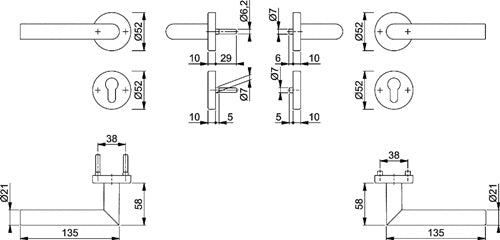 Feuerschutzgarnitur Amsterdam FS-1400/42H/42HS Aluminium F1 D/D für Türstärke 45-65 mm PZ rund DIN links / – Ansicht 3