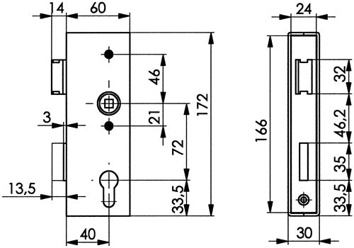 Schlosskasten 141UNIG-30PZ DIN links / rechts Maß A30xB60xC166 mm Dornmaß 40 mm AMF – Ansicht 3
