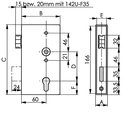 Schlosskasten 140U DIN links / rechts Maß A30xB94xC172 mm Dornmaß 60 mm AMF – Ansicht 3