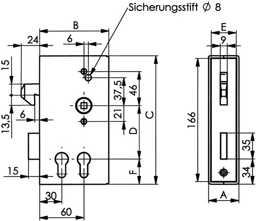 Schiebetorschlosskasten 140SD-40ZW DIN links / rechts Maß A40xB945xC173 mm Dornmaß 30 / 60 mm AMF – Ansicht 3