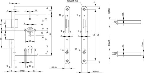 Behörden-Einsteckschloss 615 PZW 20/55/72/8 mm DIN links Edelstahl abgerundet Klasse 5 BKS – Ansicht 3