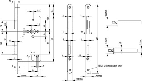 Haustür-Einsteckschloss 24 PZW 22/65/92/10 mm DIN links silber käntig BKS – Ansicht 3