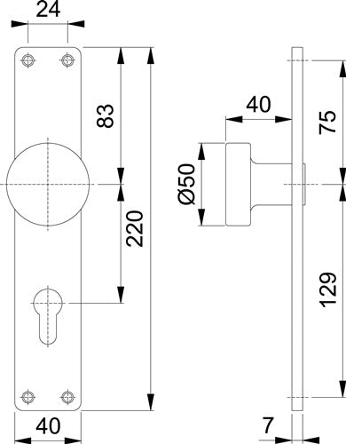 Knopflangschild 54/202 Aluminium F1 72 mm PZ HOPPE – Ansicht 3