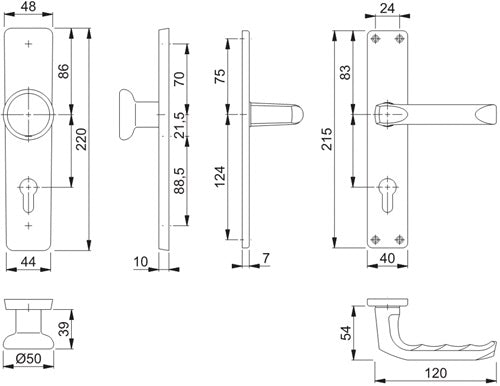 Langschildgarnitur London 54/227/202SP/113 Aluminium F4 PZ 72 mm DIN links / rechts HOPPE – Ansicht 3