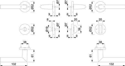 Rosettengarnitur Stockholm 1140/42KV/42KVS Aluminium F1 rund SK/OL DIN links / rechts D/D HOPPE – Ansicht 3