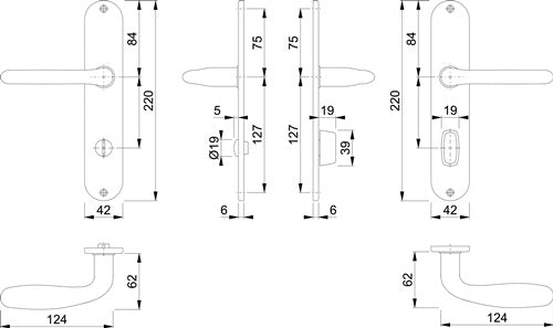Langschildgarnitur Cardiff E1850Z/302 Edelstahl F69 SK/OL 78 mm DIN links / rechts HOPPE – Ansicht 3