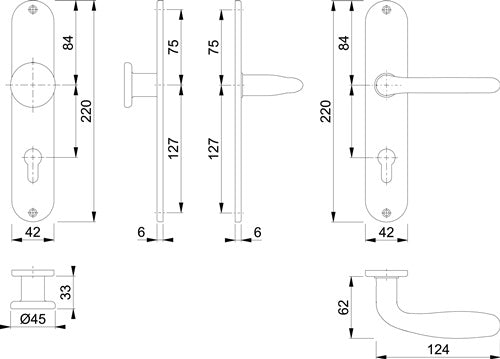 Langschildgarnitur Cardiff E48/302/1850Z Edelstahl F69 PZ 72 mm DIN links / rechts HOPPE – Ansicht 3