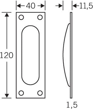 Schiebetürmuschel 42 4211 Aluminium F1 / naturfarbig käntig blind Länge 120 mm Breite 40 mm FSB – Ansicht 3