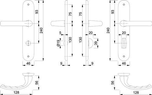 Langschildgarnitur Tôkyô 1710/273P Aluminium F1 SK/OL 78 mm DIN links / rechts HOPPE – Ansicht 3