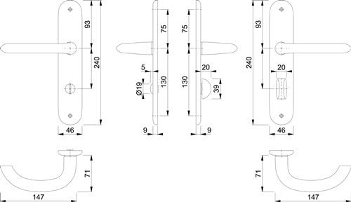 Langschildgarnitur Marseille 1138/273P Aluminium F1 SK/OL 78 mm DIN links / rechts HOPPE – Ansicht 3
