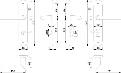 Langschildgarnitur Stockholm 1140/273P Aluminium F1 SK/OL 78 mm DIN links / rechts HOPPE – Ansicht 3