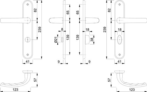 Langschildgarnitur Tôkyô M1710RH/265 Messing F71 SK/OL 78 mm DIN links / rechts HOPPE – Ansicht 3
