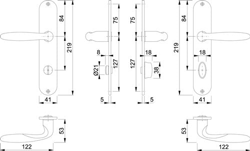 Langschildgarnitur Verona M151/302 Messing F49-R SK/OL 78 mm DIN links / rechts HOPPE – Ansicht 3