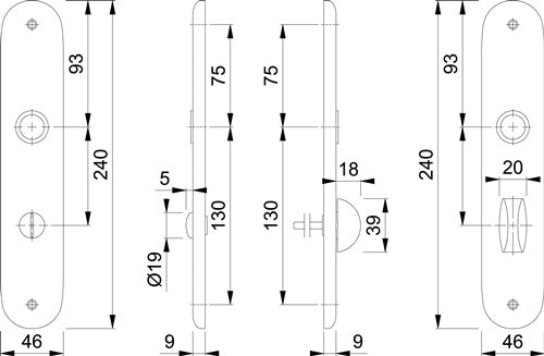 Langschildpaar 273P F1 / naturfarbig F1 SK/OL 78 mm HOPPE – Ansicht 3