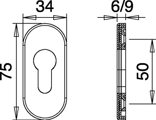 Schlüsselrosette 0811/6003 Edelstahl EST Schildstärke 6 mm PZ oval EDI – Ansicht 3