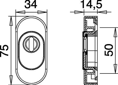 Schlüsselrosette 0815/0000 Edelstahl EST Schildstärke 145 mm PZ oval EDI – Ansicht 3