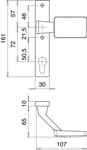 Schlosskasten-Griff 1317/1020 Aluminium F1 Aufnahme M12 gekröpft EDI – Ansicht 3