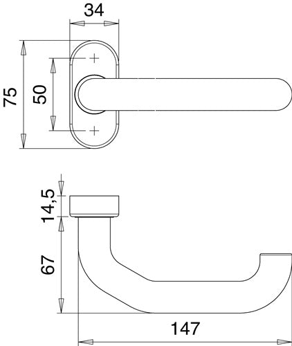 Profiltürdrückerlochteil 1800/2033 Edelstahl EST oval 8 mm gekröpft EDI – Ansicht 3