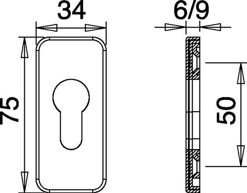 Schlüsselrosette 0812/9003 Aluminium F1 Schildstärke 9 mm PZ käntig EDI – Ansicht 3