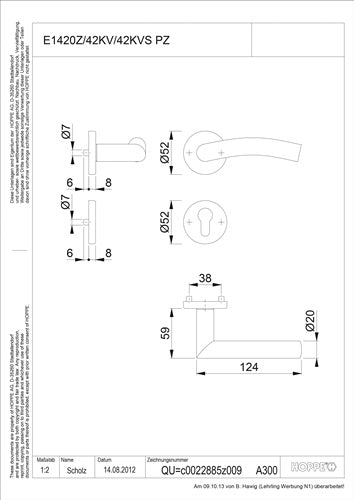 Rosettengarnitur Antwerpen E1402Z/42KV/42KVS Edelstahl F69 rund PZ DIN links / rechts D/D HOPPE – Ansicht 3