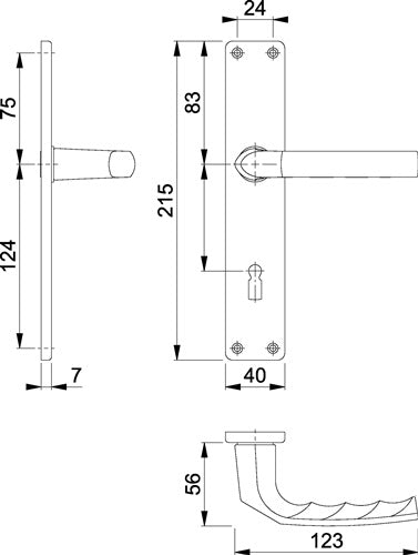 Langschildgarnitur Birmingham 1117/202SP Aluminium F1 OB 72 mm DIN links / rechts HOPPE – Ansicht 3