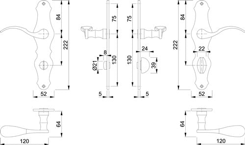 Langschildgarnitur weißar M112SLN/2007 Messing F71 SK/OL 78 mm DIN links / rechts HOPPE – Ansicht 3