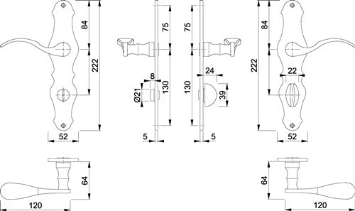 Langschildgarnitur weißar M112SLN/2007 Messing F73 SK/OL 78 mm DIN links / rechts HOPPE – Ansicht 3