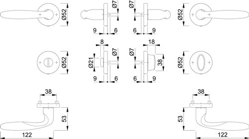 Rosettengarnitur Verona M151/42KV/42KVS Messing F49-R rund SK/OL DIN links / rechts D/D HOPPE – Ansicht 3