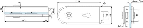 Glastürschloss 6013 PZ - Venezia Edelstahl matt PZ DIN links / rechts HERMAT – Ansicht 4