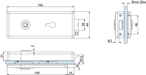 Glastürschloss 6083 PZ - Genova Edelstahl matt PZ DIN links / rechts HERMAT – Ansicht 3