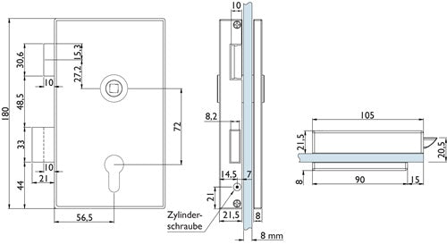 Glastürschloss 6053 PZ L - Molina Edelstahl matt PZ DIN links HERMAT – Ansicht 4