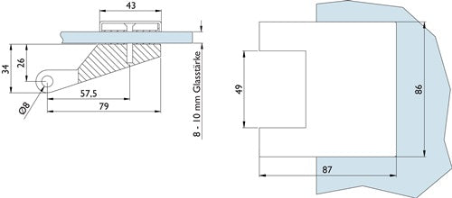 Glastürband 6315-20 Leichtmetall Edelstahlfarbig kantig für 3-teillig HERMAT – Ansicht 3