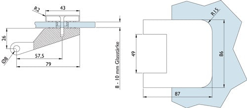 Glastürband 6325-20 Leichtmetall Edelstahlfarbig abgerundet für 3-teillig HERMAT – Ansicht 3