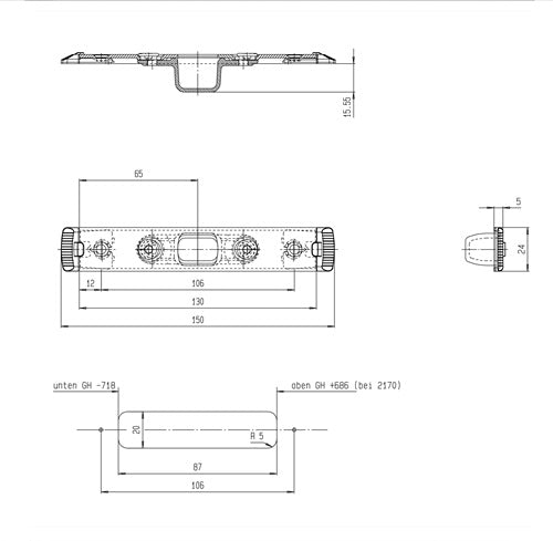 Schließteil Bolzenriegel U-Stulp 24x5 mm links / rechts Edelstahl FUHR – Ansicht 3