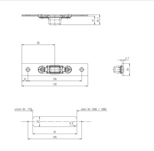 Schließteil Bolzenriegel Flachstulp 24 mm links / rechts Edelstahl FUHR – Ansicht 3