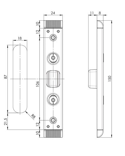 Schließteil 59076 Bolzenriegel U-Stulp 24x8 mm links / rechts silberfarbig FUHR – Ansicht 3