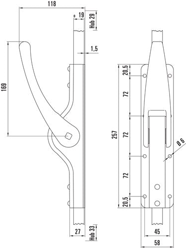 Tortreibriegel PLANO 19 mm Schlaufenanzahl 4 Leichtmetall hell verzinkt DENI – Ansicht 3